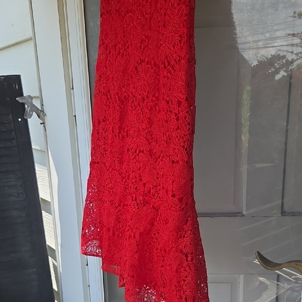Polo by Ralph Lauren Red Lace Off-Shoulder Mini Dress Black Label - Picture 11 of 13